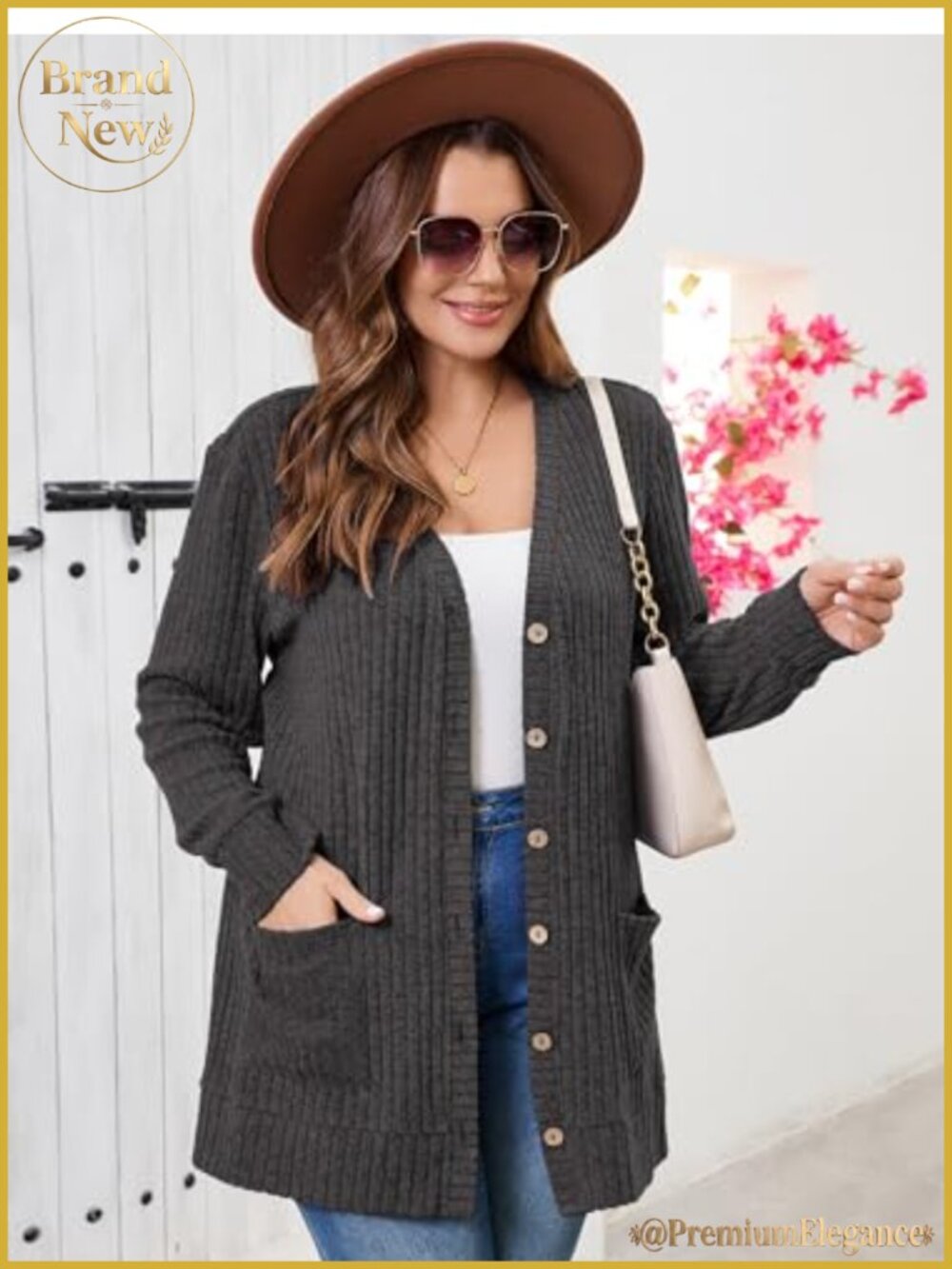 Plus Size Women's Cardigan Long Sleeve Open Front Button Down Lightweight - Picture 4 of 5